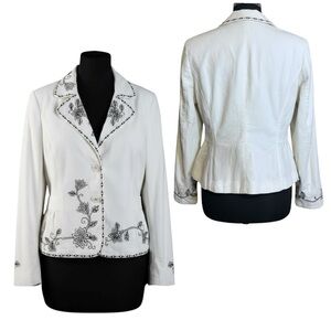 Harold’s Ivory Floral Embroidered Blazer Jacket Women’s Sz L Cotton Blend Boho